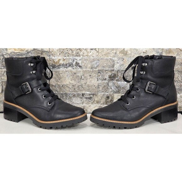 Naturalizer Tia Leather Ankle Boots Combat Moto Biker Lace-Up Black Womens 10M - Picture 10 of 13
